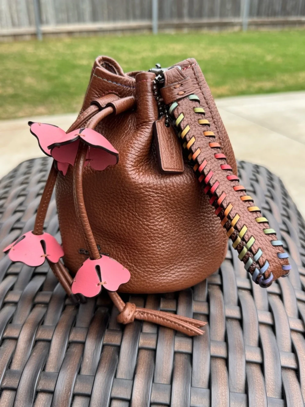 Coach Pebbled Leather Drawstring Bucket Bag Tea Rose petal wristlet pouch bag - Picture 8 of 10